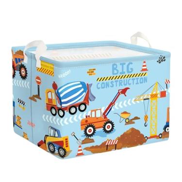 Imagem de HUUMONSS Carrinho de construção, cesto de roupa suja dobrável, cesta de armazenamento infantil, caixa de presente para meninos, caixa de brinquedo para berçário, escavadeira, 36L