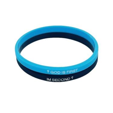 Imagem de Blue Drop Pulseira GOD IS FIRST IM Second Christian Cross Pulseiras de Borracha de Silicone Pulseiras de Casal Joias Jesus Faith para Mulheres e Homens, IN, Sem Pedra Preciosa