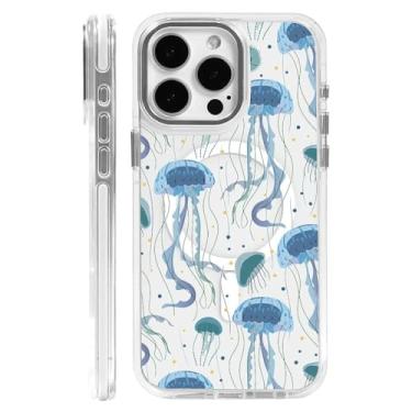 Imagem de OKBUOK Capa para iPhone 16 Pro Max [compatível com Magsafe], capa magnética transparente de silicone à prova de choque com padrão água-viva do oceano