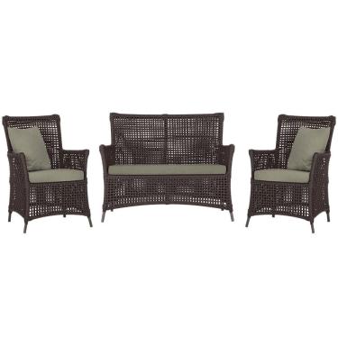 Imagem de Jogo Sofá e 2 Poltronas de Área Igapó Alumínio Pintura Marrom Corda Náutica Estofado 8 Trama