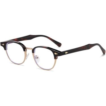 Imagem de AIEYEZO Óculos retrô femininos masculinos clássicos dos anos 90, sem aro, modernos, óculos de luz azul, Tartaruga/ouro, MM