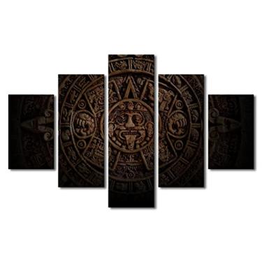 Imagem de Arte de parede em tela de pedra do sol asteca dourada calendário maia impressões arte mexicana contemporânea decoração de casa imagem em tela esticada para sala de estar quarto decoração de escritório