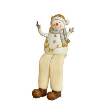 Imagem de Boneco de Neve Decorativo Resina Sentado Branco e Dourado 18cm - Nataluz