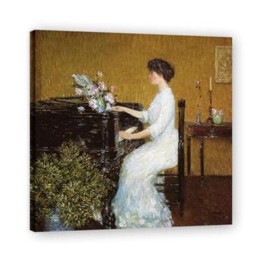 Imagem de Arte de parede Childe Hassam - "At The Piano" - Impressões vintage - Arte de parede impressionista - Impressões de arte de paisagem vintage - Impressões em tela famosas. Moldura interna 60 x 60 cm -