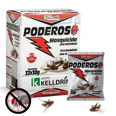 Imagem de Poderoso Mosquicida, Isca Granulada Mata Moscas, 33 Sachês de 25g Caixa Display Kelldrin