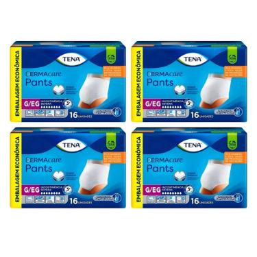 Imagem de Kit C/4 Fraldas Geriatricas Tena Dermacare Pants G/Eg 16 Un. Cada