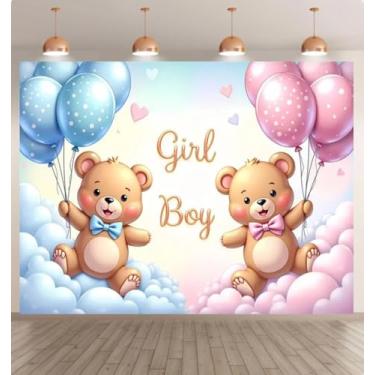 Imagem de 2,1 x 1,5 m de fundo revelador de gênero, balões rosa e azul, nuvens para revelação de gênero, faixa de festa, chá de bebê, fundo de foto, banner decorativo para estúdio fotográfico