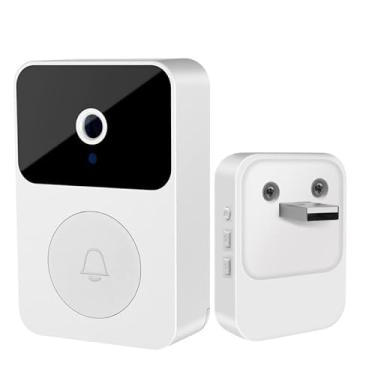 Imagem de Campainha Inteligente com Câmera Wi-Fi, Vídeo Porteiro Sem Fio, Visualização HD pelo Celular, Recarregável, Branco