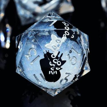 Imagem de Froggod Liquid Core Cat DND Dice Set 7Pcs with Box- Sharp Edge Cute Cat Style Resin Dungeons and Dragons Dice D20 D12 D10 D8 D6 D4(Cathead White)