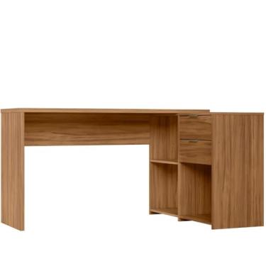 Imagem de Mesa de Escritório Escrivaninha em L Notavel Com Tampo Giratório e 2 Gavetas Freijó Trend