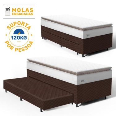 Imagem de Cama Box com Colchão de Molas Ensacadas Pillow Top Neve + Auxiliar de Espuma Unique Solteiro 88cm