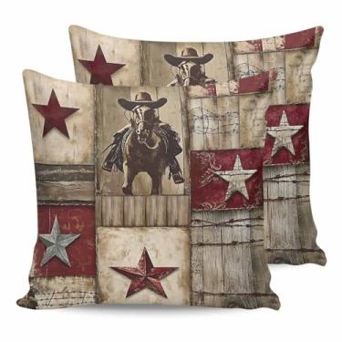 Imagem de Capas de almofada para atividades ao ar livre, chapéu de caubói de cavalo estrela ocidental, vintage, capa de travesseiro impermeável, protetores de travesseiro macios, fronha de grão de madeira de