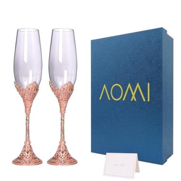 Imagem de Taças de brinde de taças de champanhe de casamento, ouro rosa, 200 ml, par de flautas de cristal com cristais brilhantes para festa de casamento, aniversário, banquete, presente para noiva e noivo em