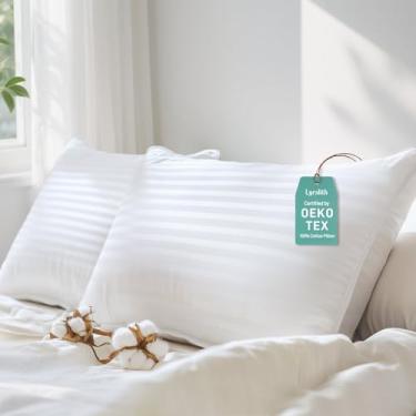 Imagem de Almofadas alternativas hipoalergênicas 100% algodão macio, conjunto de 2 tamanhos padrão/Queen, qualidade de hotel de luxo, ideal para quem dorme de lado, costas e estômago, certificado Oeko-TEX
