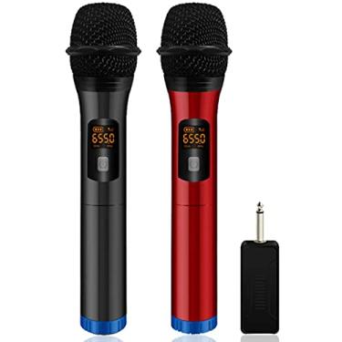 Imagem de AKALNNB Sistema de microfone sem fio UHF, conjunto de microfones dinâmicos profissionais sem fio com 2 microfones de LED portáteis e mini receptor recarregável, conjunto de KTV doméstico para karaokê