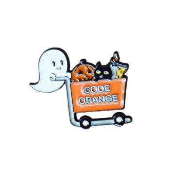Imagem de Broche esmaltado de carrinho fantasma de Halloween para mulheres homens punpkim gato preto vela lapela xaile alfinetes suéter cachecol chapéu vestido terno crachás broches roupas fofas acessórios