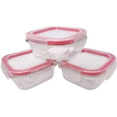 Imagem de Kit 3 Potes Quadrado 170ml Organizador Alimento C/ Tampa Vidro Comida 