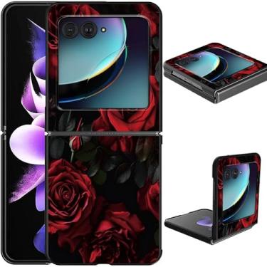 Imagem de GFRGTFHYT Capa para celular Motorola Razr Plus 2024/Moto Razr 50 Ultra, fina, leve, rígida, com design de flores de rosas vermelhas para mulheres Wen capa protetora à prova de choque para Moto Razr+