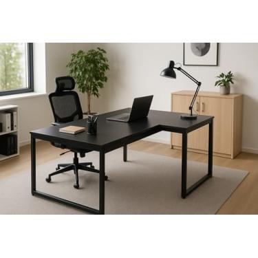 Imagem de Mesa em L Work para Escritório e Home Office - MDP 15mm, Pé Quadro Metálico, 120x80 cm, Cor Preto Texturizado - 650714