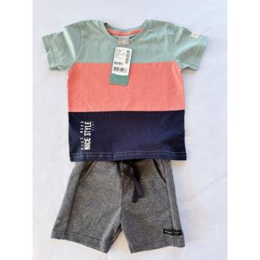Imagem de Conjunto Masculino Verão Blusa Colorida e Bermuda Infantil Roupa De Me
