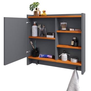 Imagem de Espelheira Suspensa Para Banheiro Closet Porta e Nichos Ganchos Toalhas (Cinza/Cinamomo)