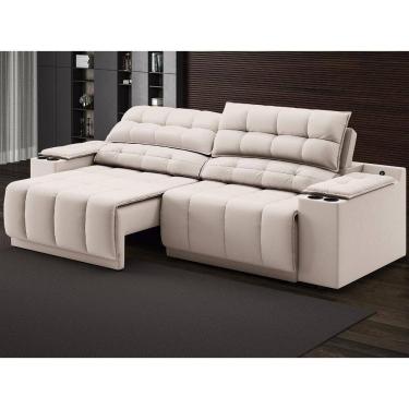 Imagem de Sofá com Porta Copos Carregador USB Ret Rec Samurai 2,50m Velosuede Areia - NETSOFAS