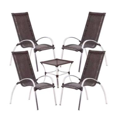 Imagem de Kit 4 Cadeiras Em Alumínio Varanda Piscina Externa E Mesa De