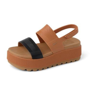 Imagem de REEF Sandália plataforma feminina Water Vista Higher, adequada à água, tira de velcro ajustável, Preto/Tan Duo, 36