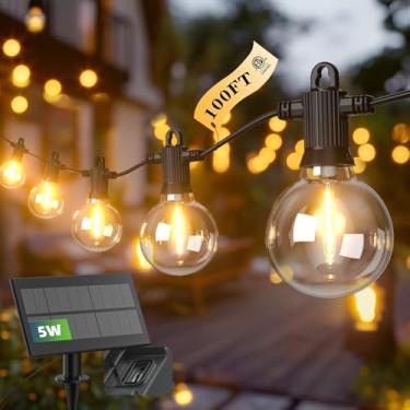 Imagem de Kawaya Cordão de luzes alimentadas por energia solar para ambientes externos, IP65 à prova d'água, luzes LED para pátio com carregamento USB, luzes suspensas Edison inquebráveis para bistrô, café