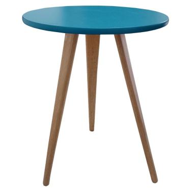 Imagem de Mesa De Canto Lateral Pé Palito Redonda Retrô Karina Azul 68 Cm