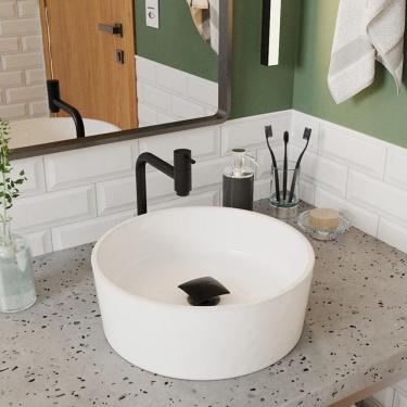 Imagem de Cuba Pia Banheiro Serena Torneira Inox Valvula Click Black Branco Branco