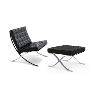 Imagem de Poltrona Barcelona Com Puff Couro Ecológico Inox Preto Cor Marrom