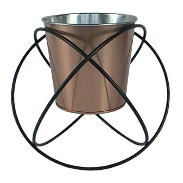 Imagem de Cachepot Em Metal Cobre Prateado 20Cm 17 5Cm 16 4Cm