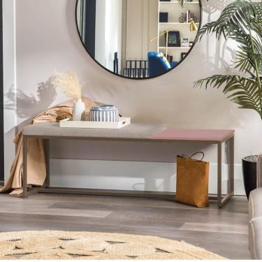 Imagem de Banco Recamier Puff 160cm Industrial Marrom Suede Bege Tampo Quadrado Mdf Rose