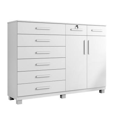 Imagem de Cômoda New Triunfo 2 Portas 8 Gavetas Em Mdp Com Chave Benetil Móveis Branco
