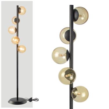 Imagem de Abajur Coluna Piso Figo Preto Com Globo De Vidro âmbar