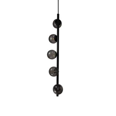Imagem de Lustre Vertical Figo Preto - 5 Globos Esfera De Vidro Fumê