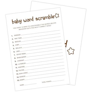 Imagem de ZEDEV 30 PCS Cute Bear Baby Shower Word Scramble Baby Shower Game with 1 Answer Card for Boy Girl, Trivia Game Activity Gender Neutral Party Games Supplies & Decor-C04