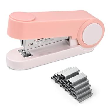Imagem de Valtiner Grampeador fofo com 1000 grampeadores, grampeadores para mesa, sem congestionamento, capacidade para 20 folhas, grampeadores de metal de mesa para material escolar de escritório (rosa)