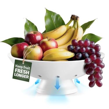 Imagem de Bambüsi Fruteira Branca - Pedestal Grande De Madeira 28 Cm Para Balcão Cozinha E Mesa Jantar, Cesta Bambu Moderna Premium, Suporte Banana, Produtos Frescos, Decoração Casa Com Pão