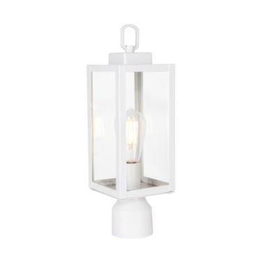 Imagem de LIT-PaTH Luminária De Poste Para Área Externa, Com Base Média E26, Estrutura Metal Inoxidável Vidro, Jardim, Pátio, Varanda, Acabamento Branco Fosco, Lâmpada Não Incluída, Pacote 1 Unidade