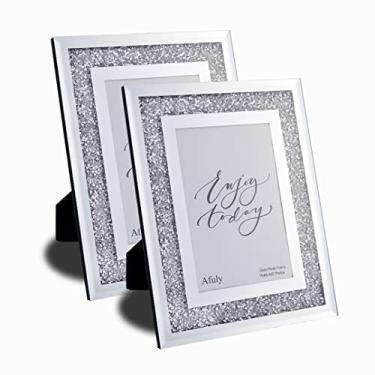 Imagem de Generic 2 Peças De Porta-Retratos Espelhado Cristal Vidro E Diamante - Decorações Requintadas Luxo Em Prata (Tamanho 4X6)