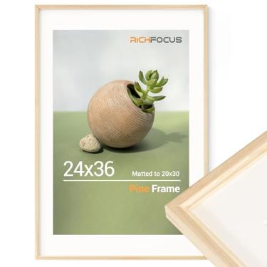 Imagem de RICHFOCUS Moldura De Pôster 24X36 Com Encaixe Para Foto 20X30 Em Madeira Pinho Maciço Natural Vidro Temperado - Arte Exibição Parede Galeria