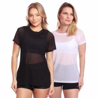 Imagem de Kit 2 Blusa Manga Curta Tule Transparente Treino Academia Fitness - Br