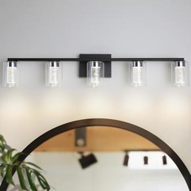 Imagem de Stofoudy Luminárias Pretas Para Banheiro Com 5 Luzes, Penteadeira Regulável Cúpula De Vidro Transparente, Luzes Led Cristal Sobre O Espelho Quarto, Sala Estar, Corredor, Casa Fazenda