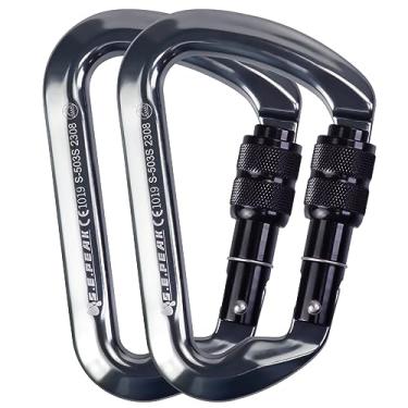Imagem de S.E.PEAK Mosquetão De Escalada Com Trava Sepeak Uiaa Ce 30Kn, Clipe Parafuso Profissional Resistente Para Ao Ar Livre, Montanhismo, Rapel, Camping, Caminhada, Balanço, Gancho Grande D/6744 Lb, 2 Peç