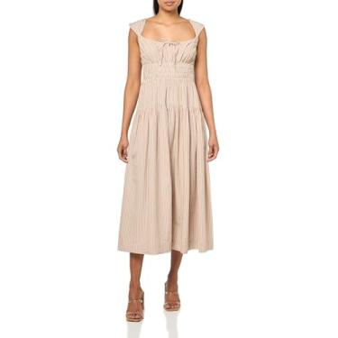 Imagem de Lucky Brand Vestido feminino midi popelina com cintura apertada, Listra marrom, XGG