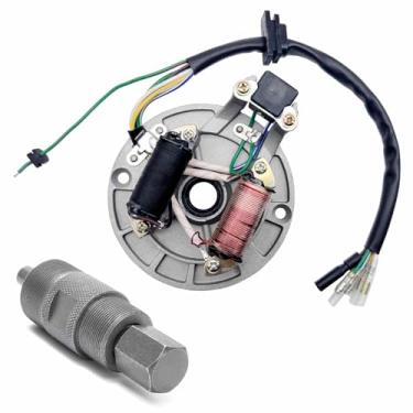 Imagem de QISF Placa De Estator Magnético Ignição 2 Bobinas Para 50, 70, 90, 110, 125Cc Taotao Kazuma Ssr Baja Atv Quad Dirt Kick Bike 4 Rodas Com Volante 24 Mm E 27 Gy6 Extrator Ferramenta Reparo Scooter