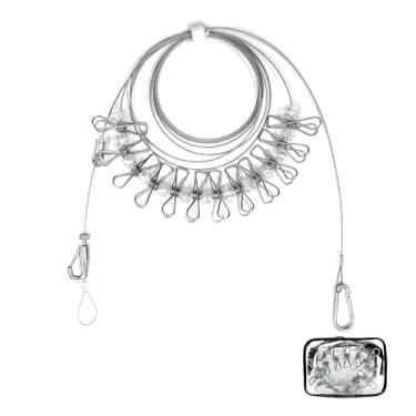 Imagem de AIFOTO Varal Portátil - Cabo De Aço Ajustável, Retrátil, 3-12 Pés, Suporta 30 Libras Sem Ceder, Com 12 Prendedores Roupa, Equipamentos Essenciais Para Viagem E Acampamento Ao Ar Livre