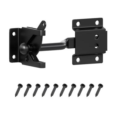 Imagem de Trava de portão deslizante resistente 1 pacote - HhdvdyWgd fechaduras de portão externas para cerca de madeira, porta de galpão de pátio, trava de porta preta com orifício de cadeado (144 mm)